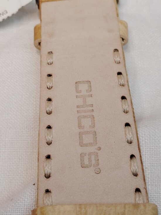 Chico’s “A” Series Quartz Watch • Square Silver Case • Camel Leather Band main image 2